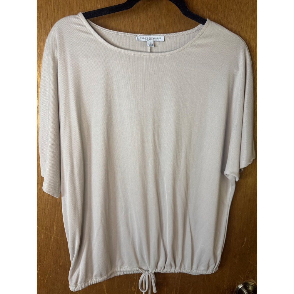 Green Envelope Los Angeles Ribbed Drawstring Hem Top Beige Modal Blend Medium